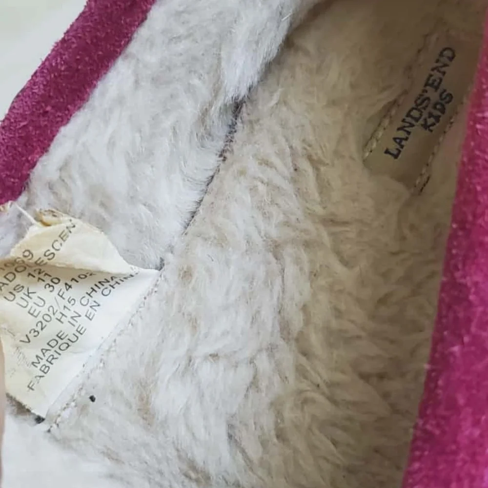 Lands’ End Kids Suede Moccasin Pink Slippers Size 12.